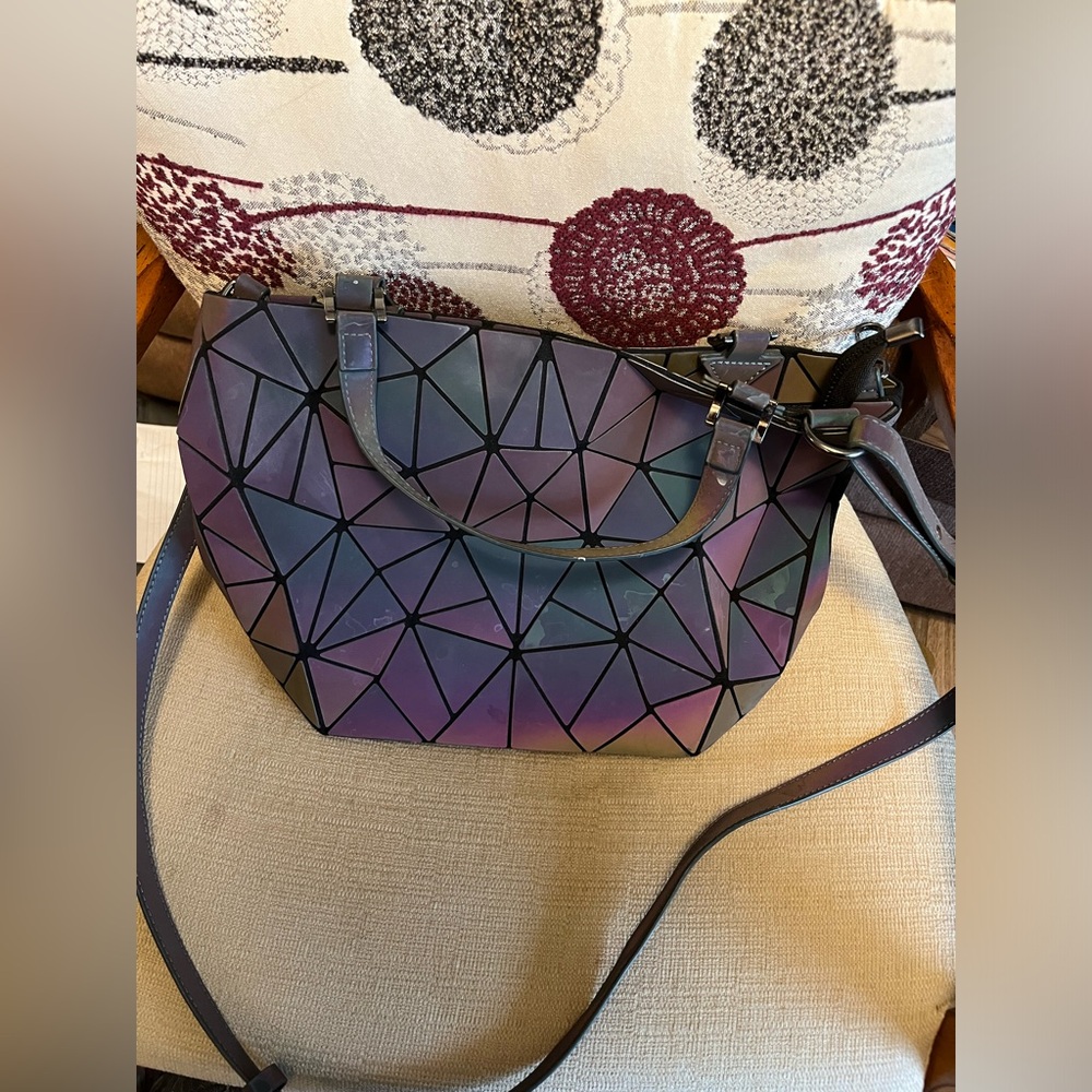 Holographic Geometric Luminous Cross Body Tote Bag